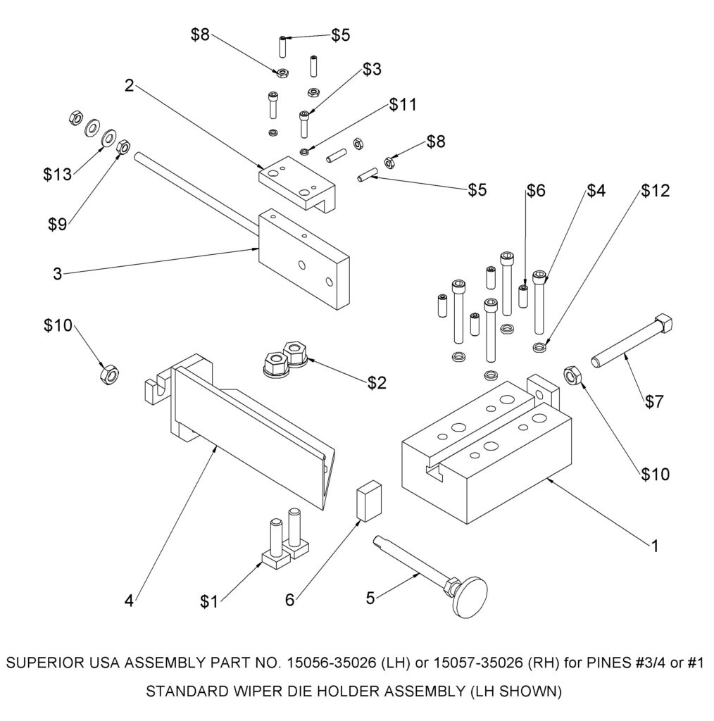 Bender Supply Superior USA Pines Bender Series 150 Wiper Die Holder Assembly #¾ & #1