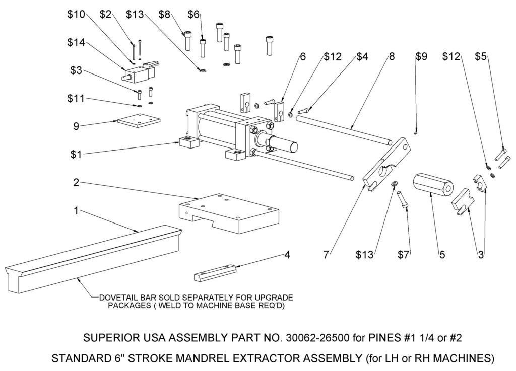 Bender Supply Superior USA Pines Bender Series 300 Mandrel Extractor Assembly #1¼ & #2